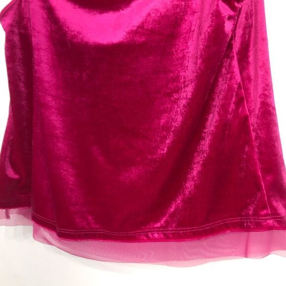 Anthropologie Maeve Vibrant Pink Velvet Tank Top with Semi Sheer Hemline - Picture 7 of 13